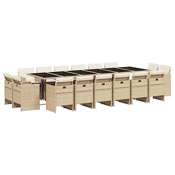 vidaXL 17-Tlg Garten-Essgruppe mit Kissen Beige Poly Rattan 3210706 günstig online kaufen