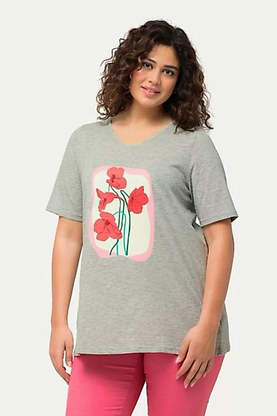 Ulla Popken T-Shirt T-Shirt Blüte A-Linie V-Ausschnitt Halbarm günstig online kaufen