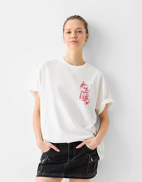 Bershka T-Shirt Mit Print Damen Xs Grbrochenes Weiss günstig online kaufen