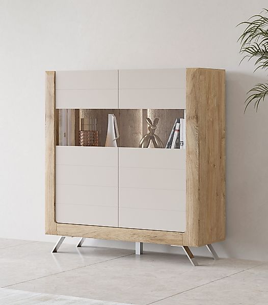 Leonique Highboard "Kasai" Höhe 136,5 cm, 2 Türen mit Glaseinsatz günstig online kaufen