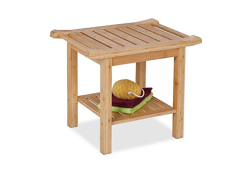 relaxdays Badhocker Bambus Badhocker mit Griffen und Ablage günstig online kaufen