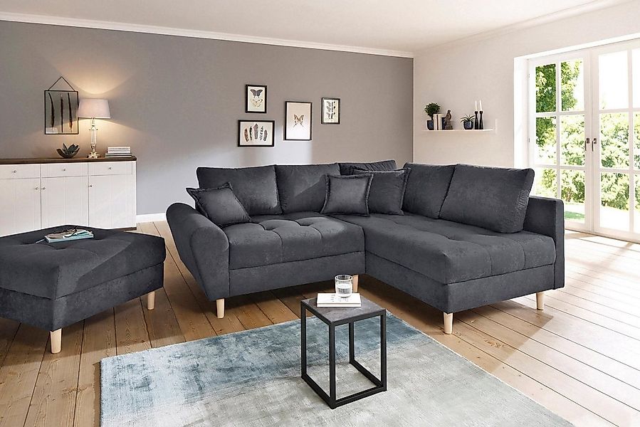 Home affaire Ecksofa Rice L-Form, B: 223 cm, Set, Set: Sofa & Hocker, mit 3 günstig online kaufen