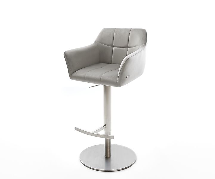 Barstuhl Yulo-Flex Samt Grau Drehfuß höhenverstellbar Edelstahl günstig online kaufen