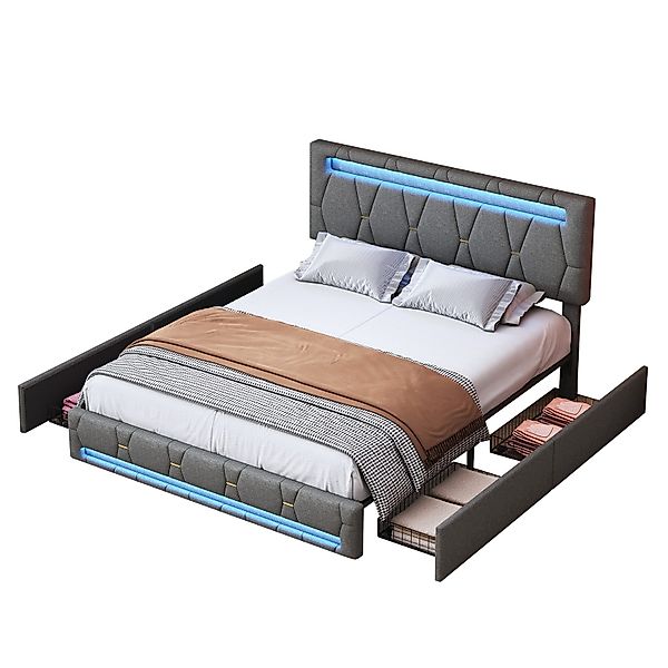 FUROKOY Polsterbett LED Licht Doppelbett Jugendbett, günstig online kaufen