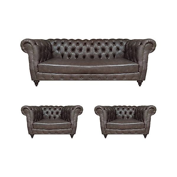 JVmoebel Chesterfield-Sofa Modern Design Set 3tlg Chesterfield Wohnzimmer 2 günstig online kaufen