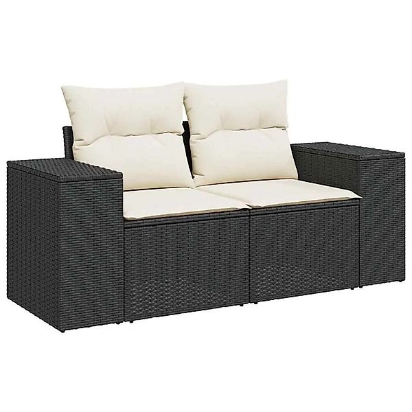 vidaXL Gartensofa mit Kissen 2-Sitzer Schwarz Poly Rattan 366007 günstig online kaufen