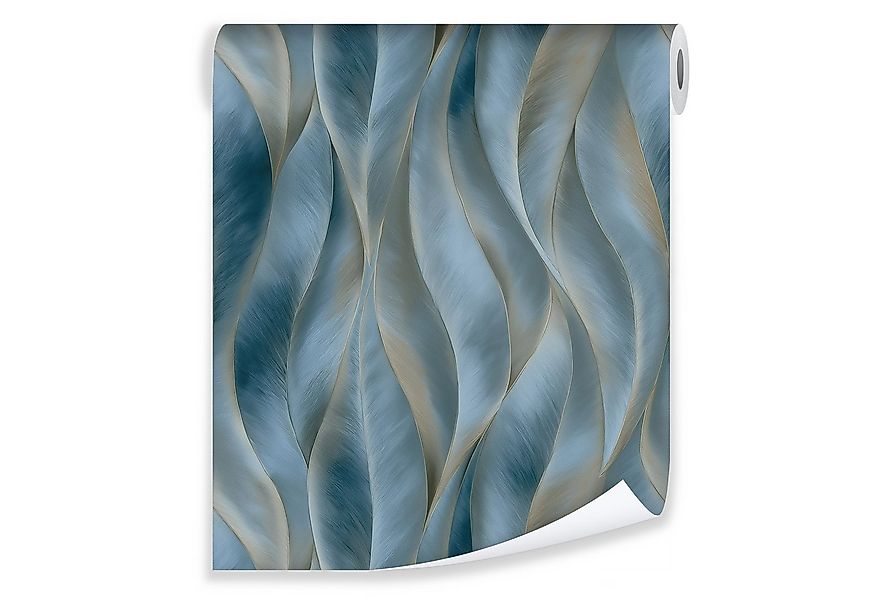 Wallarena Vliestapete Blau Blätter Wellen Wohnzimmer Schlafzimmer Tapete 3D günstig online kaufen