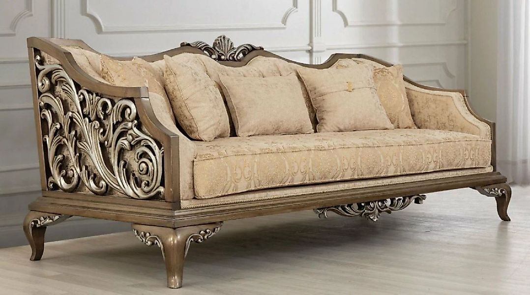 Casa Padrino Sofa Luxus Barock Sofa Beige / Gold / Braun / Silber - Wohnzim günstig online kaufen