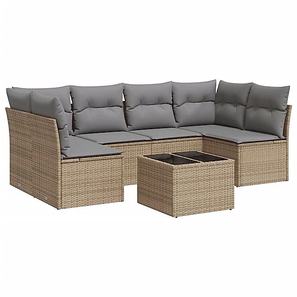 vidaXL 7-Tlg Garten-Sofagarnitur mit Kissen Beige Poly Rattan 3249238 günstig online kaufen