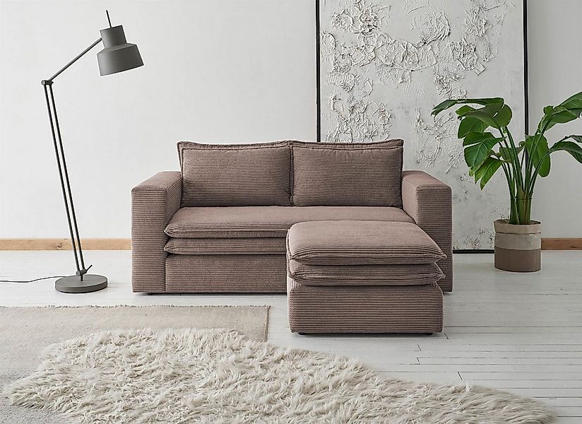 Design-Wohngalerie Sofa Couch 2 Sitzer + Hocker Set Piagge - Cordstoff Hell günstig online kaufen