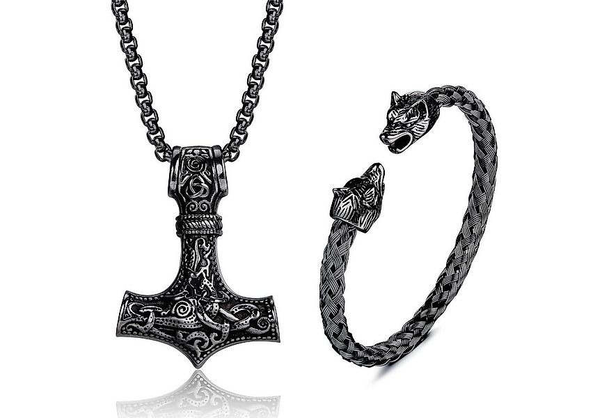 LuxusKollektion Ketten und Armband Set Thors Hammer Halskette Wolfskopf Arm günstig online kaufen