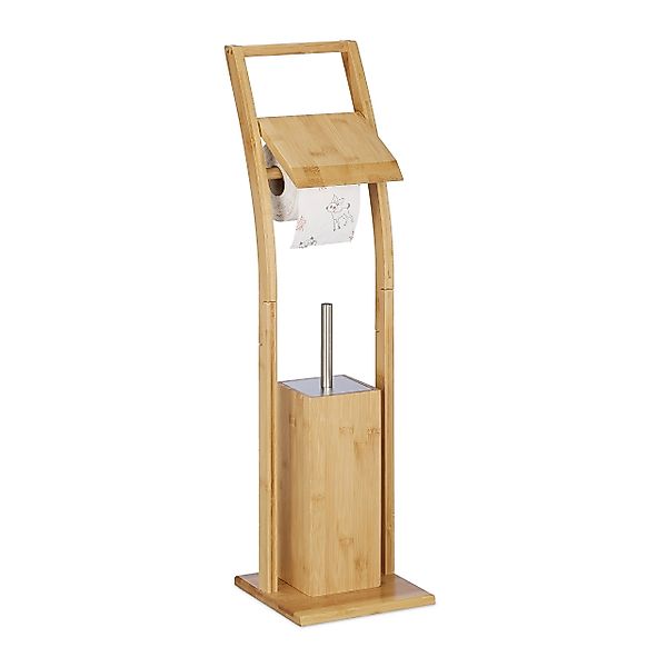 relaxdays Toilettenpapierhalter WC Garnitur Bambus günstig online kaufen