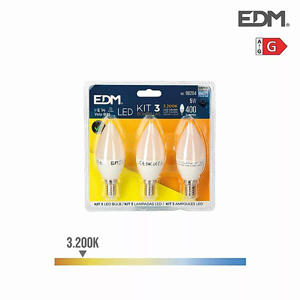 Kerzenförmige Led-glühbirne Edm 5 W E14 G 400 Lm (3200 K) günstig online kaufen