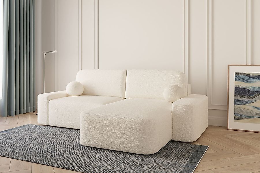 MOEBLO Ecksofa Lisbon aus Bouclé, Ottomane günstig online kaufen