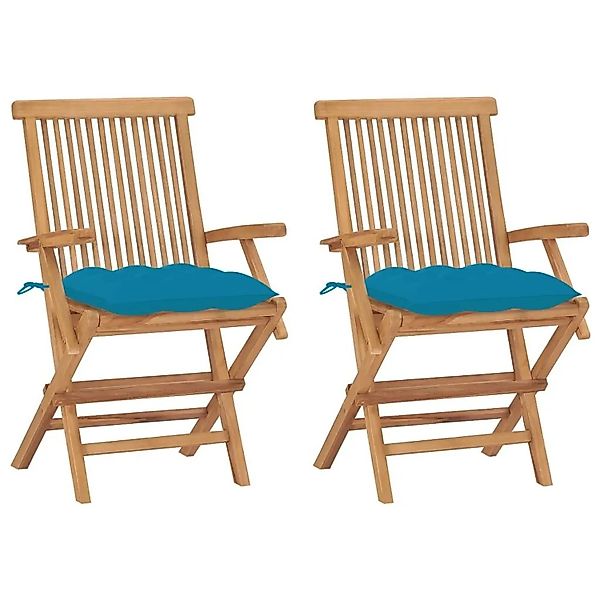 vidaXL Gartenstühle mit Hellblauen Kissen 2 Stk Massivholz Teak 3062506 günstig online kaufen