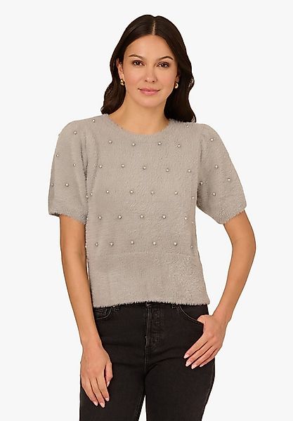Adrianna Papell Stricktop Crew Neck Pearl Embellished Short Sleeve Fuzzy Sw günstig online kaufen