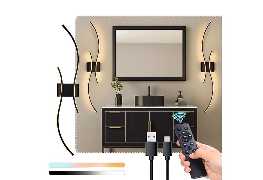 MUPOO Spiegelleuchte LED Wandleuchte Innen Dimmbar,Moderne Schwarz Wandleuc günstig online kaufen