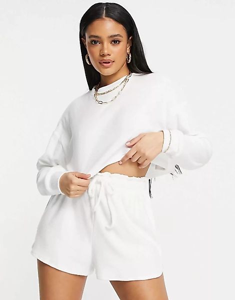 Public Desire – Kurz geschnittenes Sweatshirt aus Frottee in Weiß, Kombitei günstig online kaufen