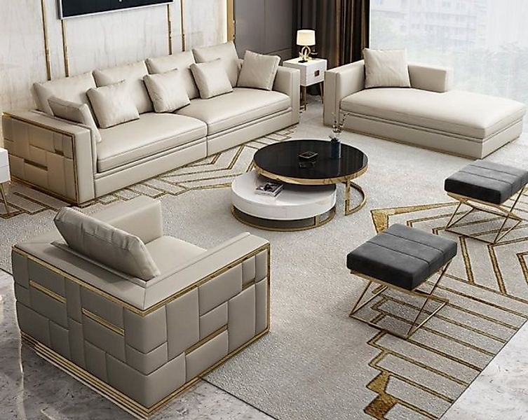 JVmoebel Sofa Design Luxus Sofagarnitur Leder Polster Möbel Set Garnituren, günstig online kaufen