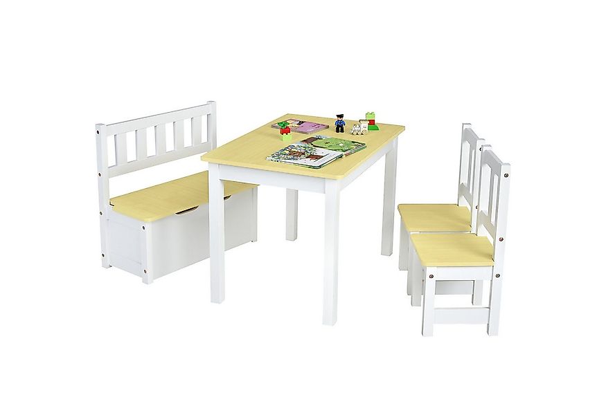 COSTWAY Kindersitzgruppe, Kindertisch mit 2 Stühlen, Sitzbank mit Stauraum günstig online kaufen