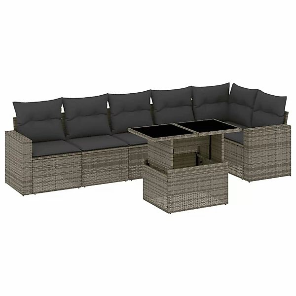 vidaXL 7-tlg Garten-Sofagarnitur mit Kissen Grau Poly Rattan Modell 161 günstig online kaufen