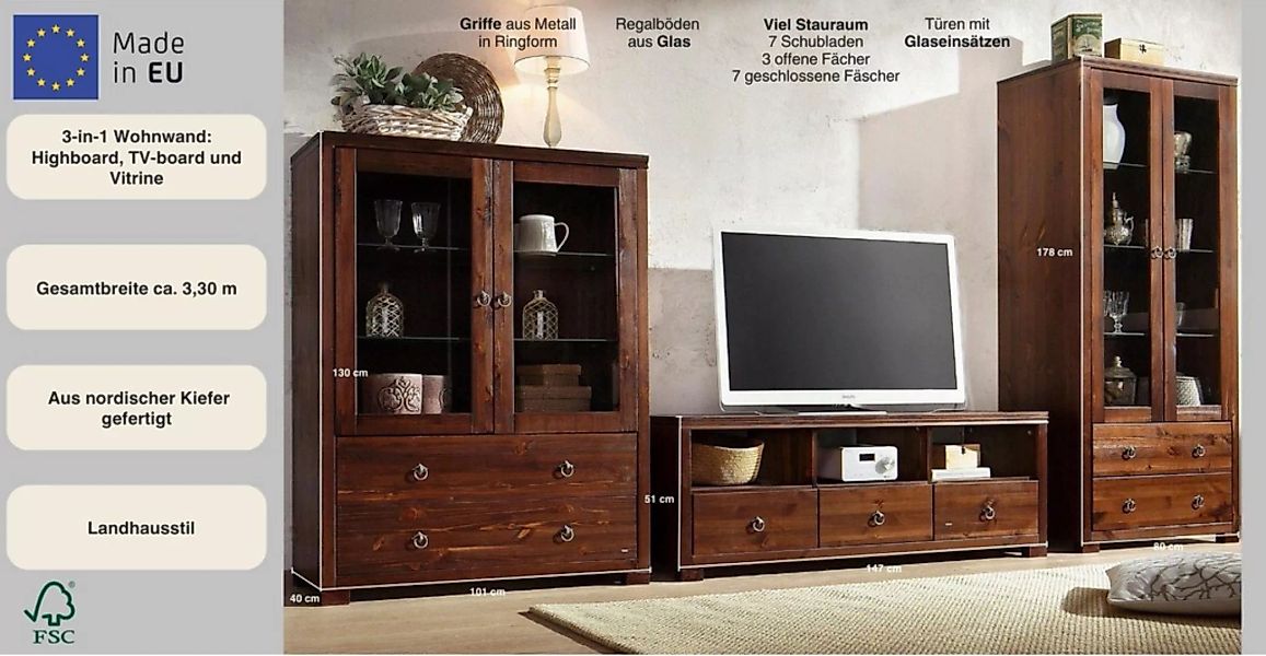 Home affaire Wohnwand "Gotland", (Set, 3 St.), bestehend aus 1 Highboard, 1 günstig online kaufen