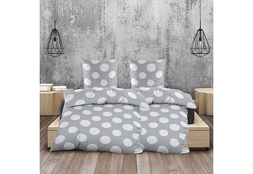 Casa Colori Bettwäsche Seersucker Bettwäsche Silber Grau mit weißen Punkten günstig online kaufen
