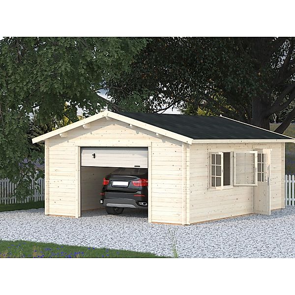 Palmako Garage Roger mit Sektionaltor 450 x 550 cm Lackiert Dunkelgrau-Weiß günstig online kaufen