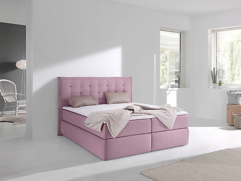 Home affaire Boxspringbett "Sagres" Kopfteil mit 2farbiger Flatterbiese und günstig online kaufen