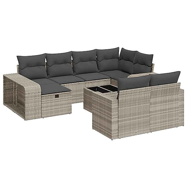 vidaXL 11-Tlg Garten-Sofagarnitur mit Kissen Hellgrau Poly Rattan 3326076 günstig online kaufen