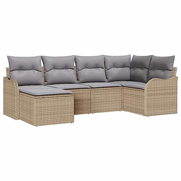 vidaXL Garten-Sofa-Set mit Kissen 6-Tlg Beige Hellgrau Poly Rattan 3354439 günstig online kaufen