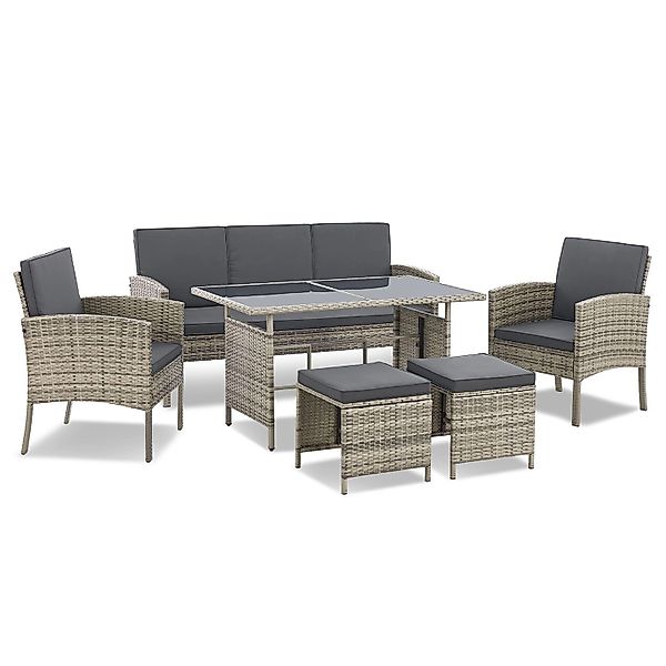 Juskys Gartenlounge-Set Turin, (6-tlg), Polyrattan Sitzgruppe für 7 Persone günstig online kaufen