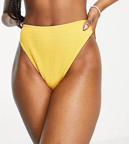 COLLUSION – Bikinihose mit hohem Bund und Knitteroptik in Orange günstig online kaufen