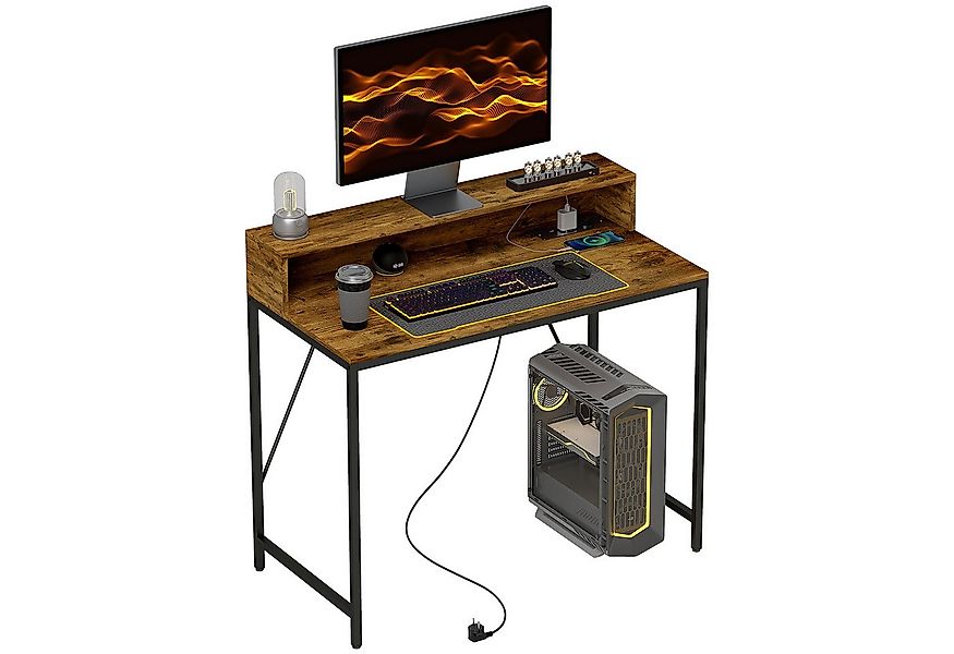HOMCOM Computertisch mit Anschlüssen, Monitorfläche und Ablage (Computertis günstig online kaufen