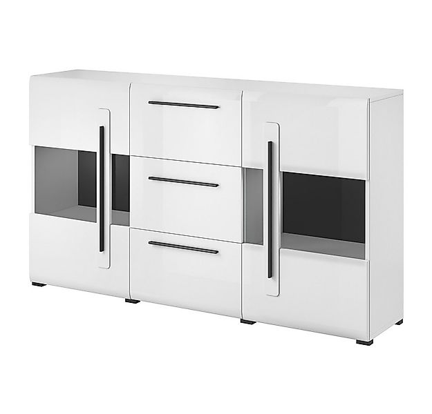 Lomadox Sideboard TURDA-83, weiß Hochglanz modern mit Absetzungen in schwar günstig online kaufen