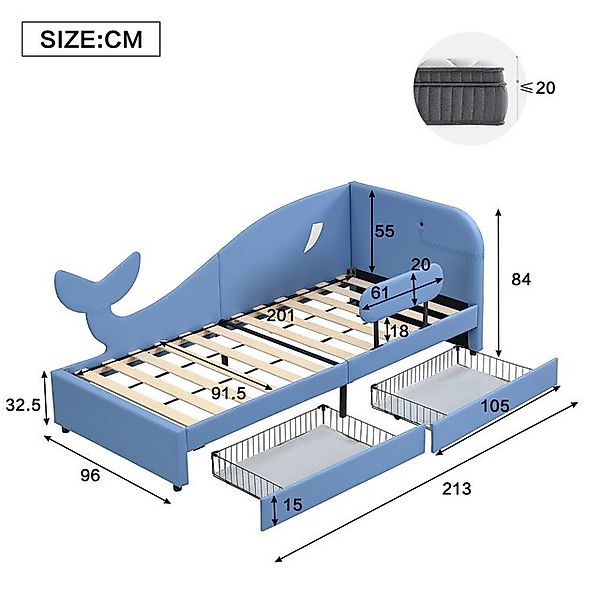 Merax Polsterbett 90x200cm in Walform (1-tlg), Kinderbett mit 2 Schubladen, günstig online kaufen