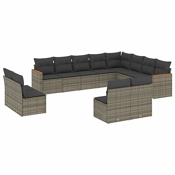 vidaXL 12-tlg Garten-Sofagarnitur mit Kissen Grau Poly Rattan Modell 52 günstig online kaufen