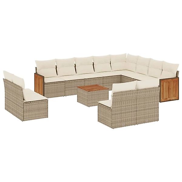 vidaXL 13-Tlg Garten-Sofagarnitur mit Kissen Beige Poly Rattan 3228158 günstig online kaufen