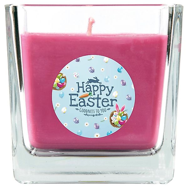 HS Candle Duftkerze & Glas Ostern Lila Viereck 50h Happy Easter Hellblau günstig online kaufen