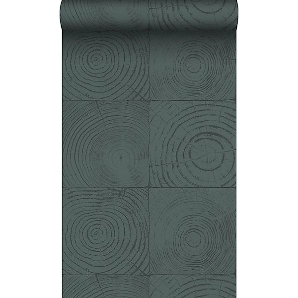 Origin Wallcoverings Tapete Querschnitte von Baumstämmen Smaragdgrün 53 cm günstig online kaufen