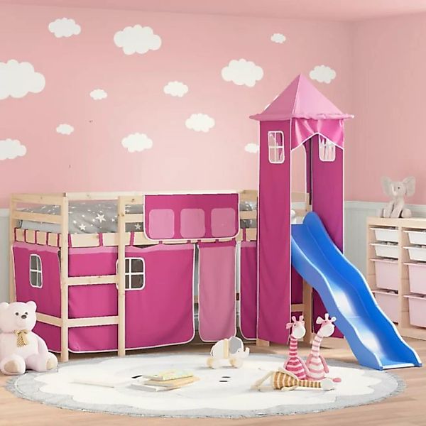 vidaXL Kinderbett Kinderhochbett mit Turm Rosa 90x190 cm Massivholz Kiefer günstig online kaufen