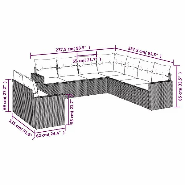 vidaXL 9-tlg Garten-Sofagarnitur mit Kissen Schwarz Poly Rattan Modell 58 günstig online kaufen