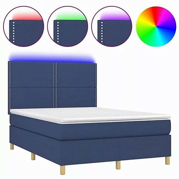 vidaXL Boxspringbett Boxspringbett mit Matratze LED Blau 140x200 cm Stoff B günstig online kaufen