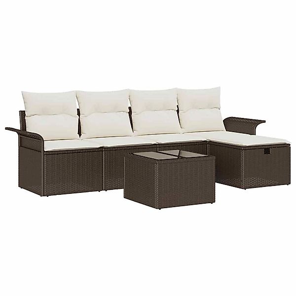vidaXL Garten-Sofa-Set mit Kissen mit Speicher 6-Tlg Braun Poly Rattan 3360 günstig online kaufen