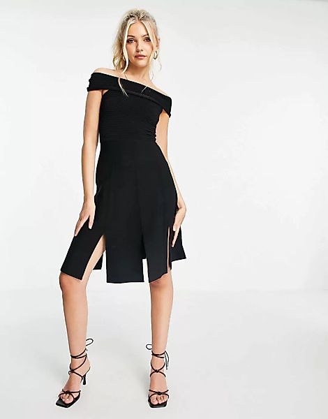 French Connection – Schulterfreies Kleid in Schwarz mit Schlitzen am Rock günstig online kaufen