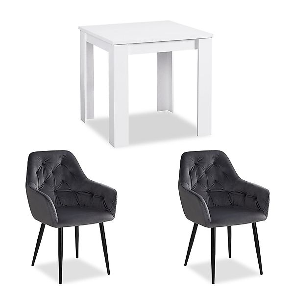 Homestyle4u Essgruppe mit 2 Samt Polsterstühlen in Weiß und Grau 2374 günstig online kaufen
