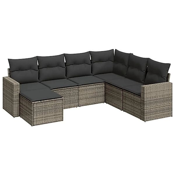 vidaXL 7-Tlg Garten-Sofagarnitur mit Kissen Grau Poly Rattan 3251637 günstig online kaufen