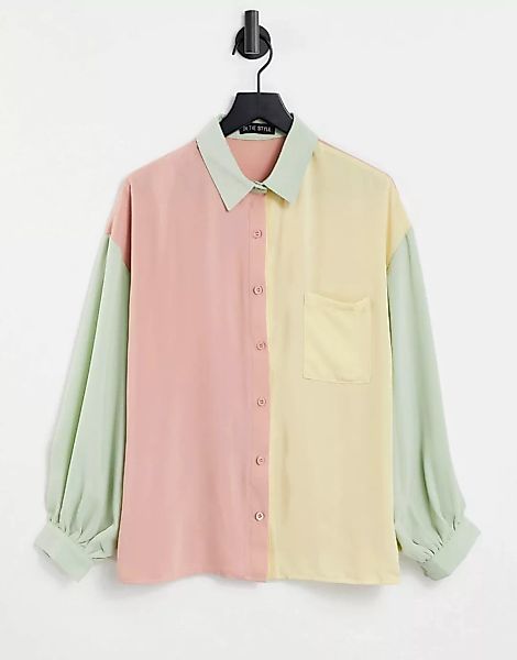 In The Style x Billie Faiers – Oversize-Hemd im Kontrastdesign in bunten Pa günstig online kaufen