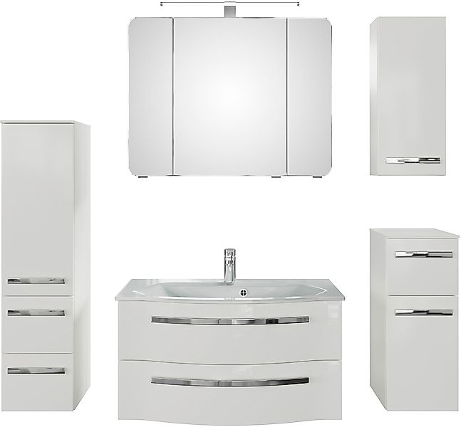 Saphir Badmöbel-Set "Serie 4005, vormontiert, Glaswaschbecken, Spiegelschra günstig online kaufen