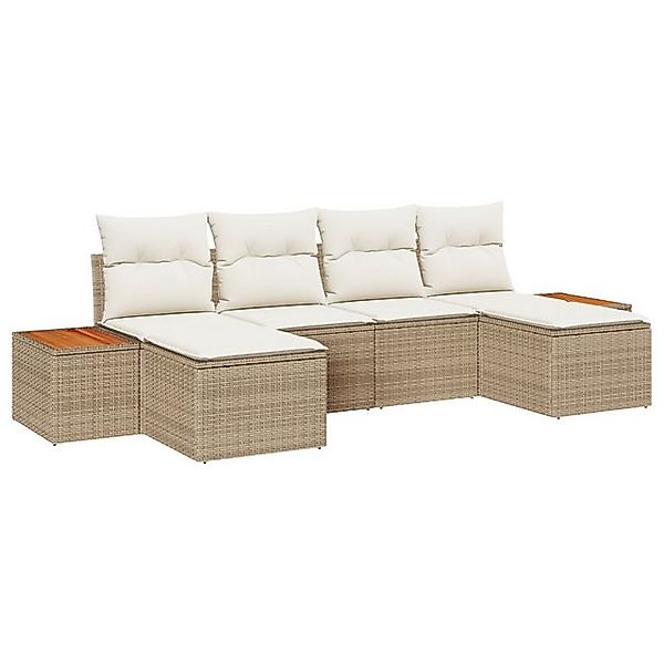 vidaXL Loungesofa 6-teiliges Garten Sofa Set mit Kissen Beige Poly Rattan, günstig online kaufen